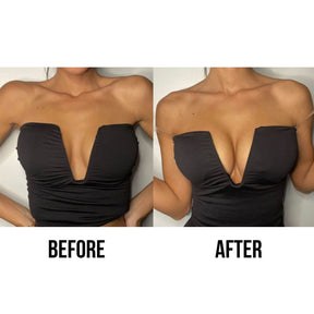 Deep U Plunge Low Cut Push Up Low Back Bra with Clear Straps