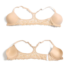 front closure padded racerback lace wings bra