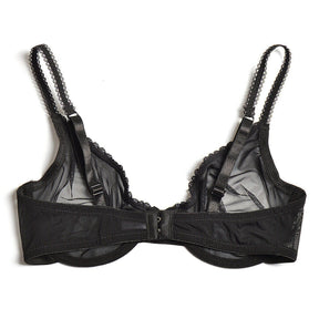 black unlined sexy mesh see through bra set 