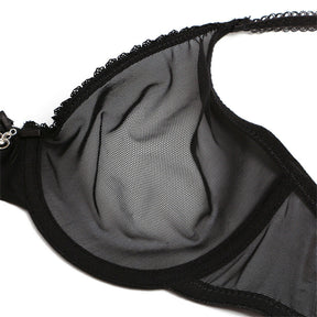 black unlined sexy mesh see through bra set's cup