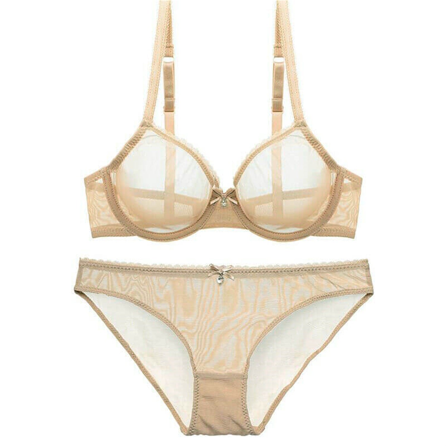 nude unlined sexy mesh see through bra set