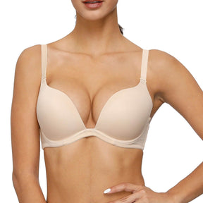 nude plunge push up clear back bra