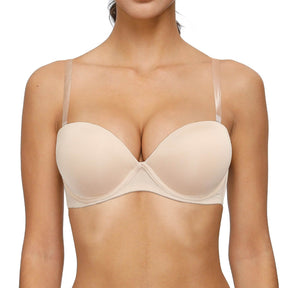 nude strapless clear back push up bra