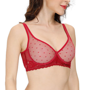 women with red see through sexy sheer bra