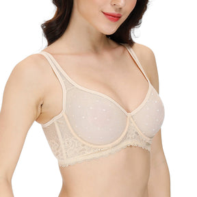 woman with beige see through sheer minimizer bra -1