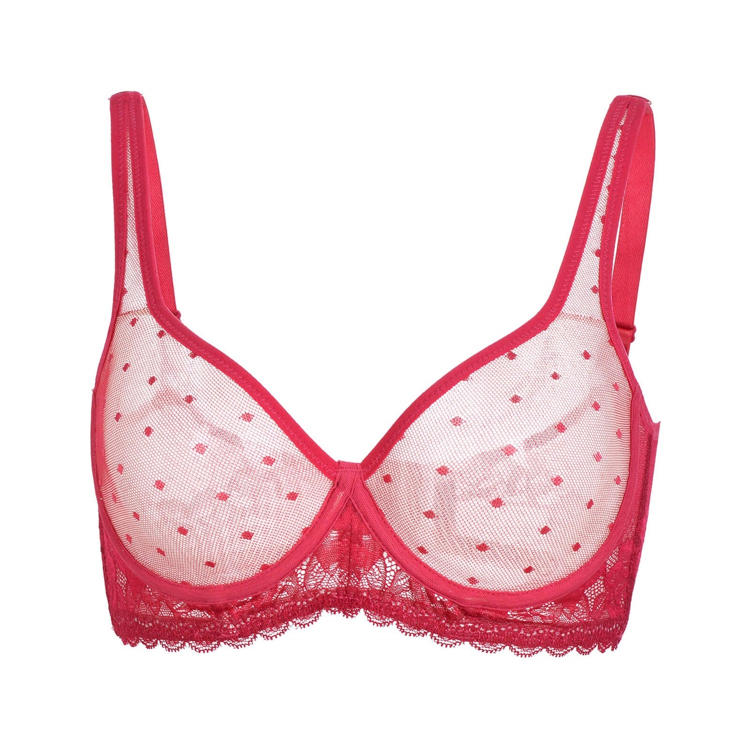 red see through sheer minimizer bra