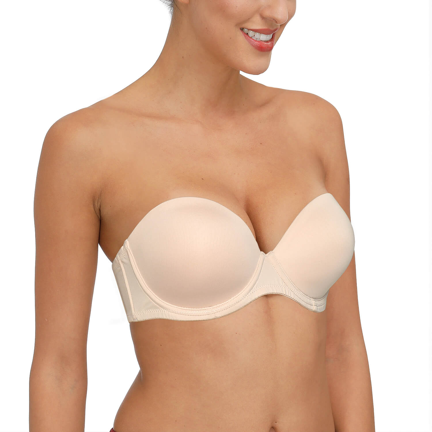 women with nude strapless clear back bra-1