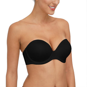 women with black strapless clear back bra-1
