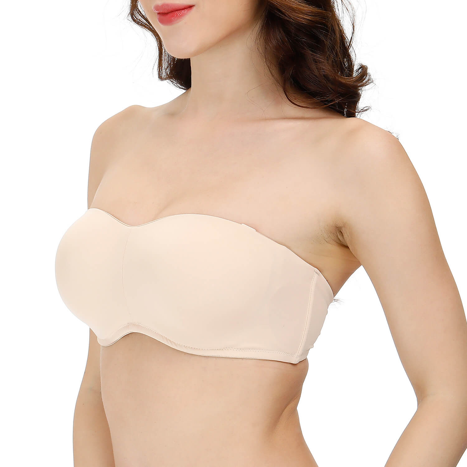 woman with nude strapless convertible bandeau bra -1