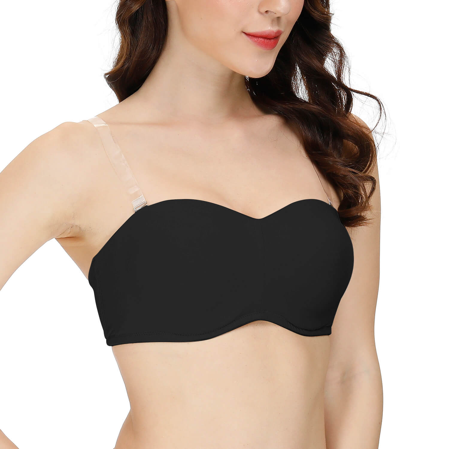 woman with black strapless convertible bandeau bra-1