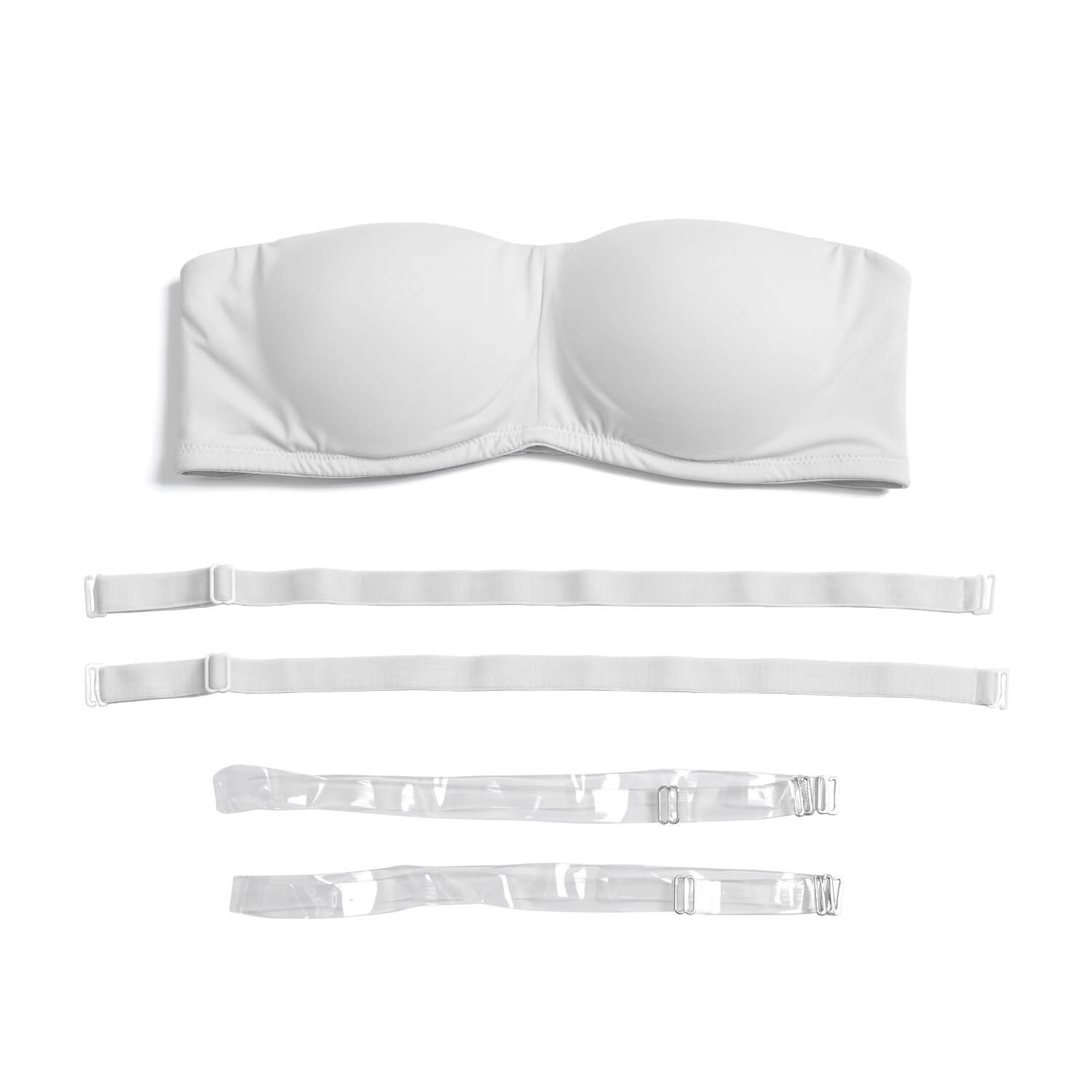 strapless multiway bandeau bra with color straps and clear straps