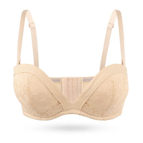 Strapless Push Up Convertible Lace Padded Plunge Bra with Clear Straps