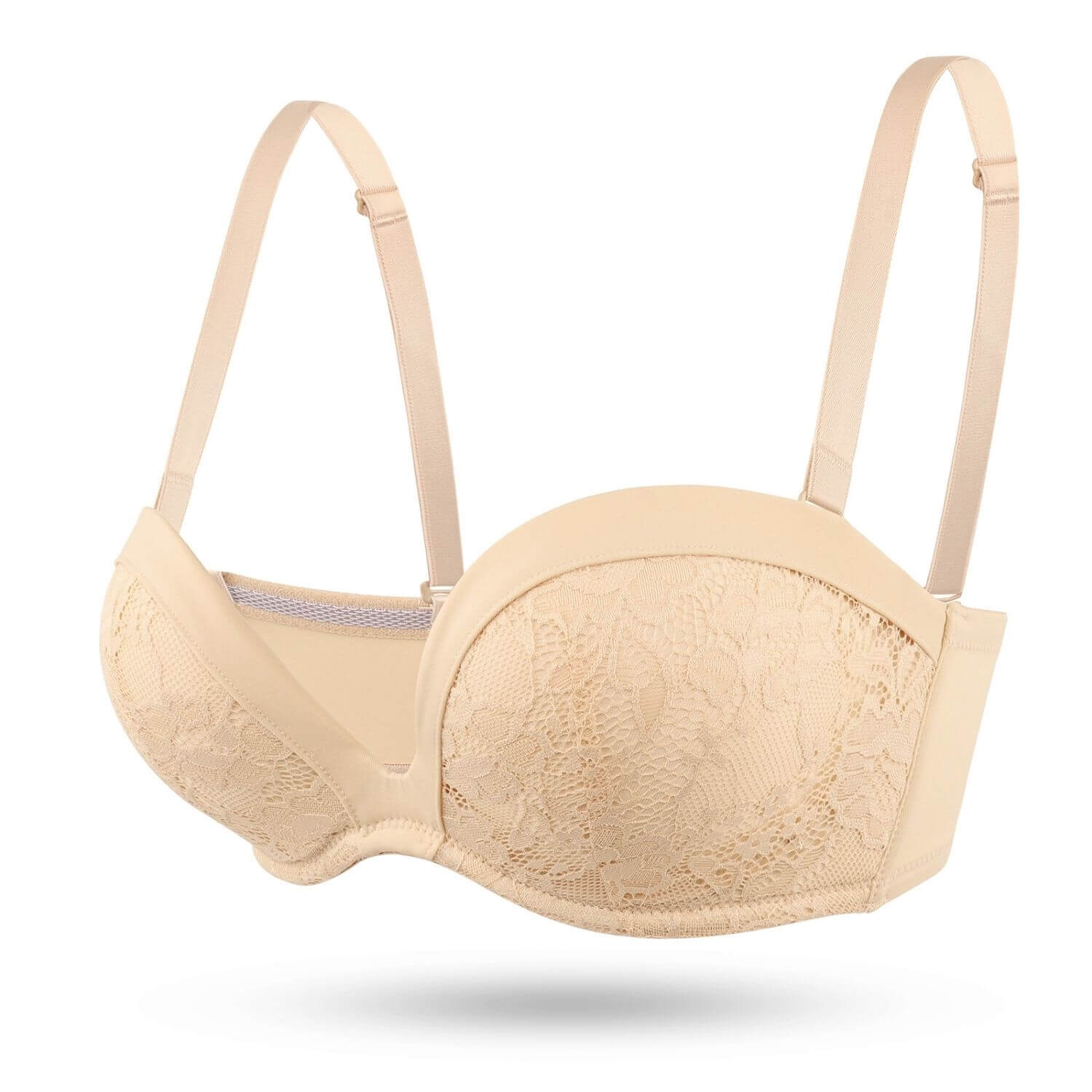 Strapless Push Up Convertible Lace Padded Plunge Bra with Clear Straps