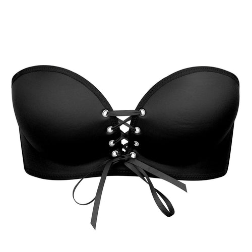 Strapless Wireless Super Gathered Push Up Backless Bra with Clear Back