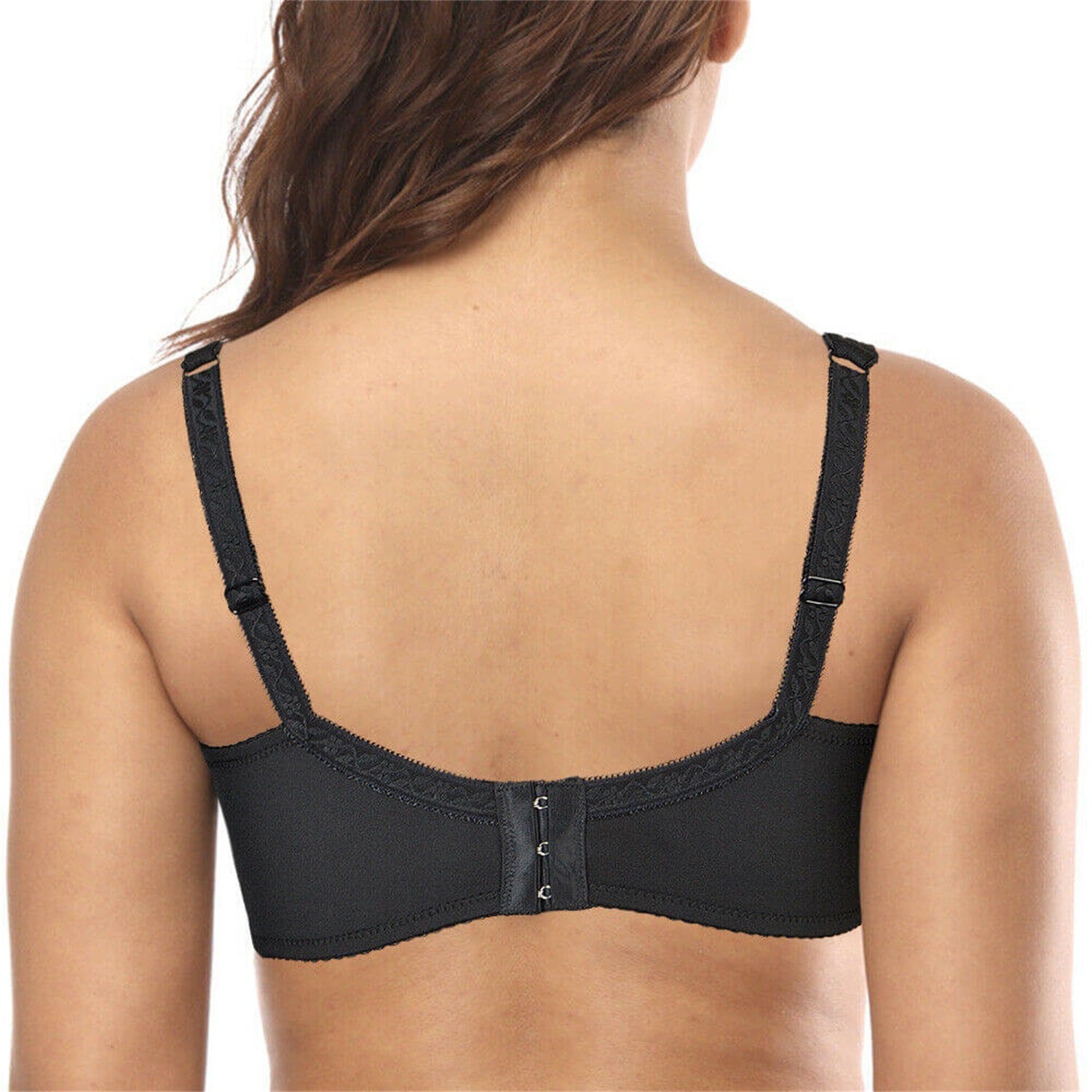 women with black unlined minimizer see through bra -1