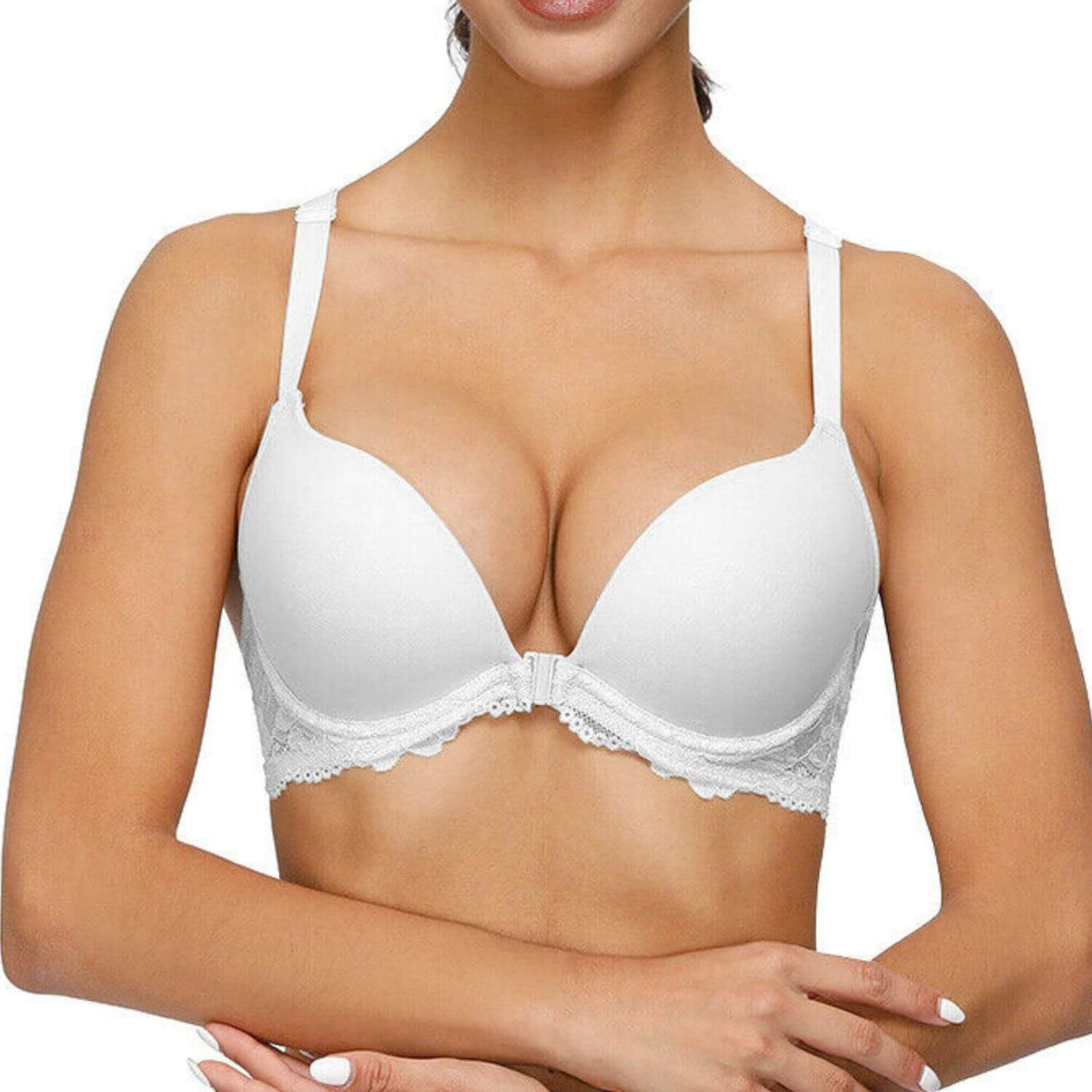 white front closure push up racerback bra