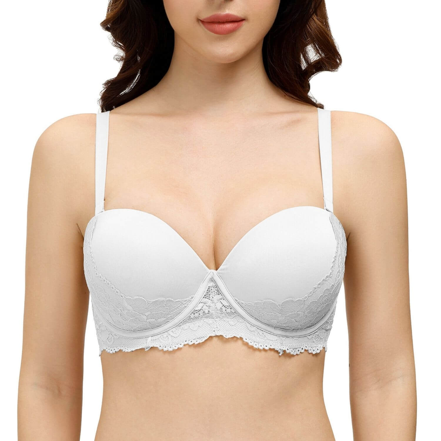 white strapless backless push up lace bra
