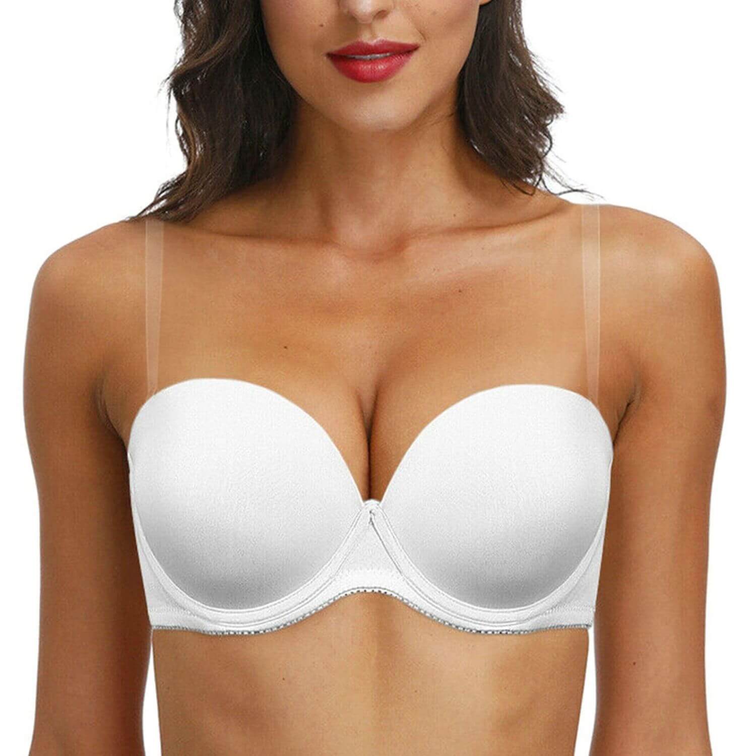 Women's Push Up Strapless Thick Padded Convertible Multiway Bra Underwire  Supportive Bra with Detachable Clear Straps